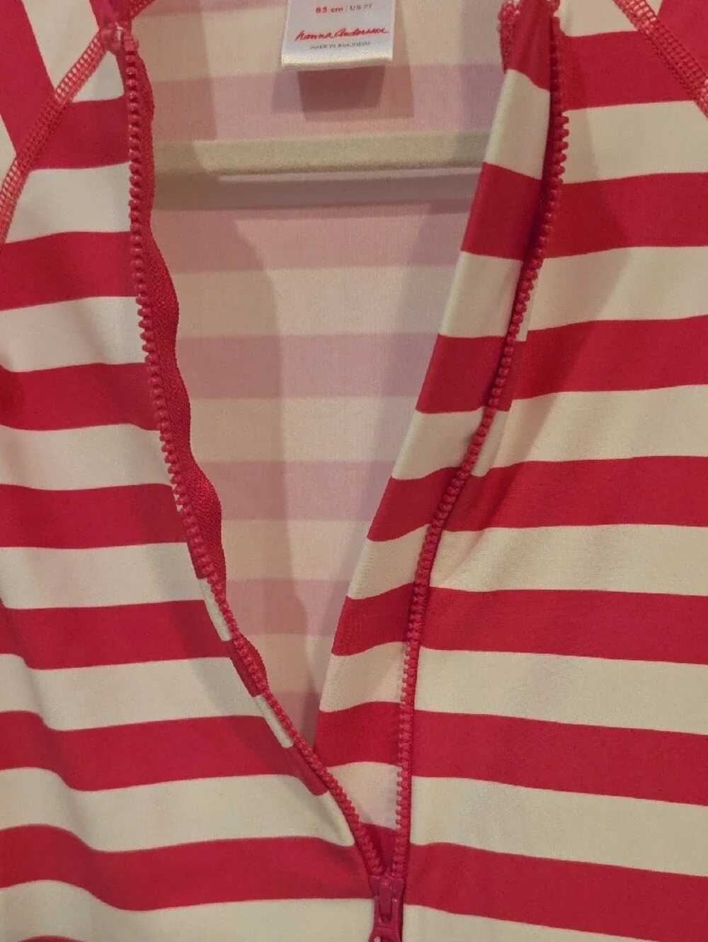 Hanna Andersson Hot Pink and White Striped Long-Sleeve Swim Romper